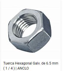 TUERCA HEXAGONAL 6.5MM 1/4      
